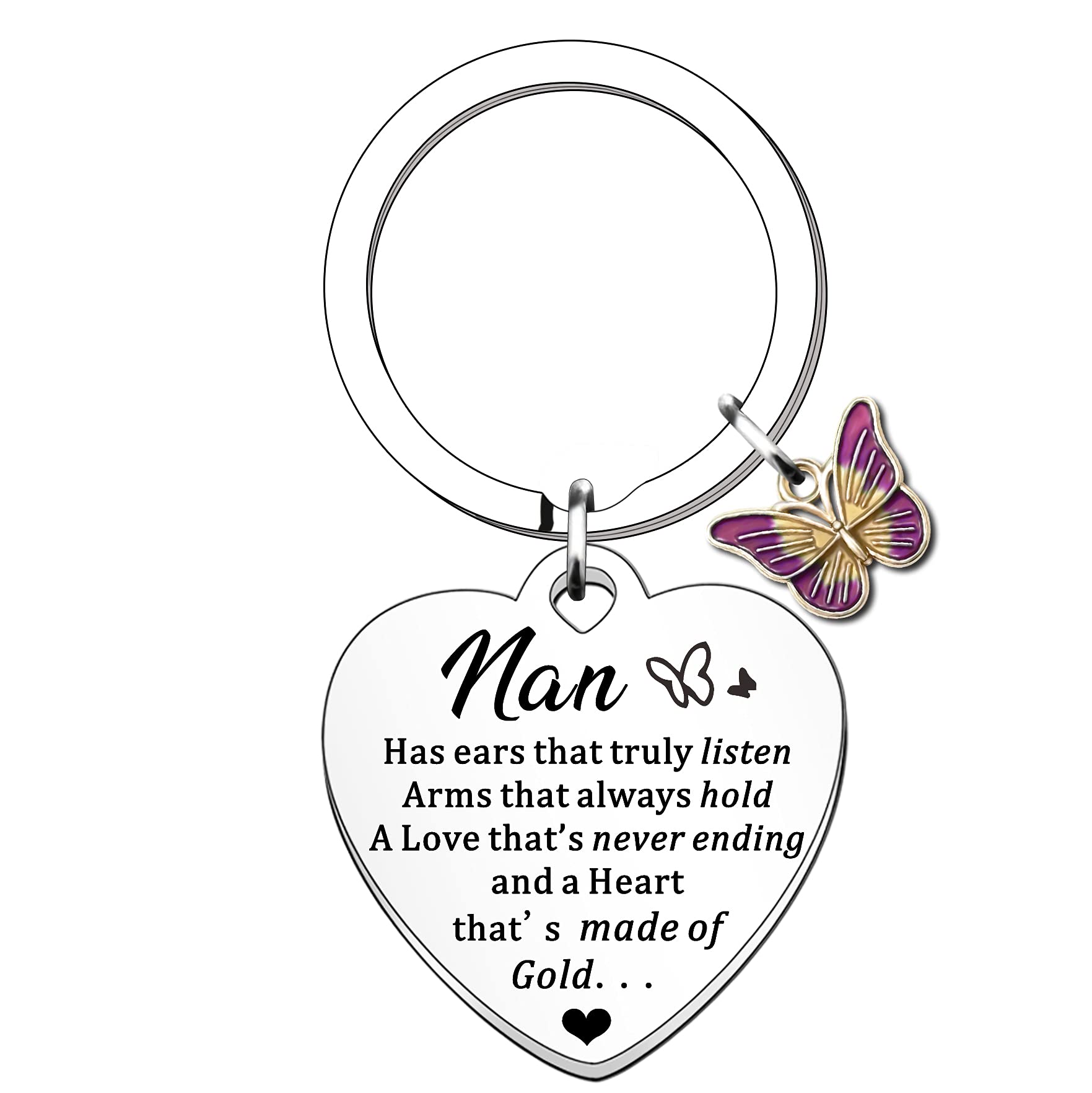SMARGO Nan Keyring Mothers Day Birthday Christmas Gifts Love Heart Shape Keychain Presents From Grandchildren