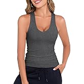 Smile Fish Women Deep V Neck Form Fitting Tank Top Sleeveless Summer Slim Cami Shirts