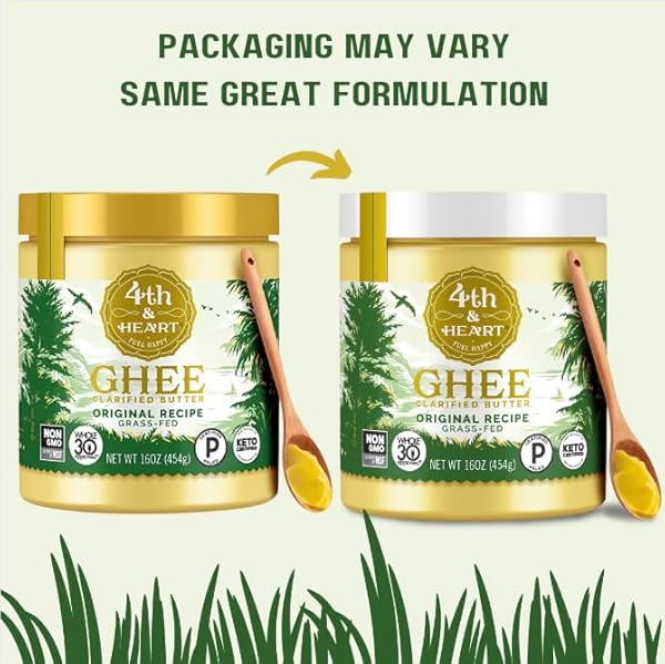4TH & HEART ORIGINAL GRASS-FED GHEE, CLARIFIED BUTTER, KETO, PASTURE RAISED, LACTOSE AND CASEIN FREE, CERTIFIED PALEO (16 OUNCES)