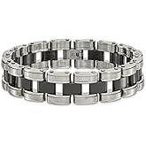 The Black Bow Men's 17mm Stainless Steel Black Ceramic Panther Link Bracelet, 8.5 In