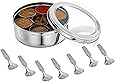 Stainless Steel Spice box with Non Breakable Transparent glass ,Stainless Steel Spice Box with 7 container and 2 spoons,Spice Box,Size 12 No,Color-Silver
