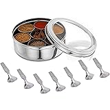 Stainless Steel Spice box with Non Breakable Transparent glass ,Stainless Steel Spice Box with 7 container and 2 spoons,Spice