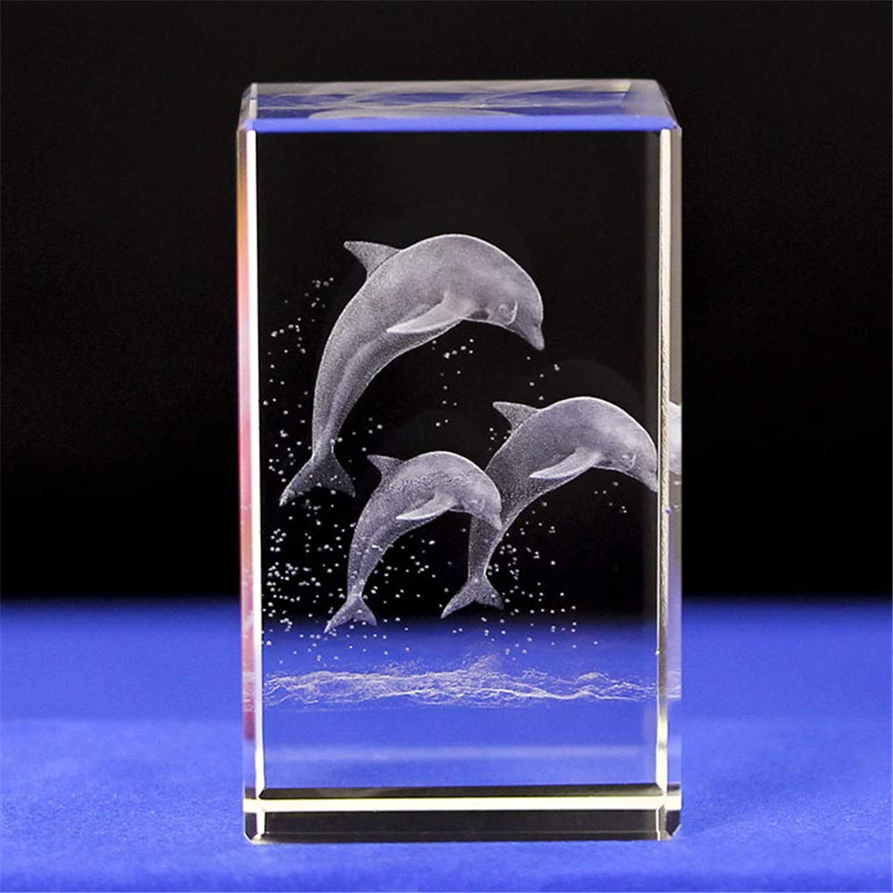 Laser Engraved Crystal 3D Dolphin Crystal Ornament Gift Boxed (30x30x40mm)