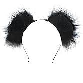 QUICOMP Cute Puppy Ears Headband Brown Spotty Dog Ear Hairband Plush Animal Ears (Black)