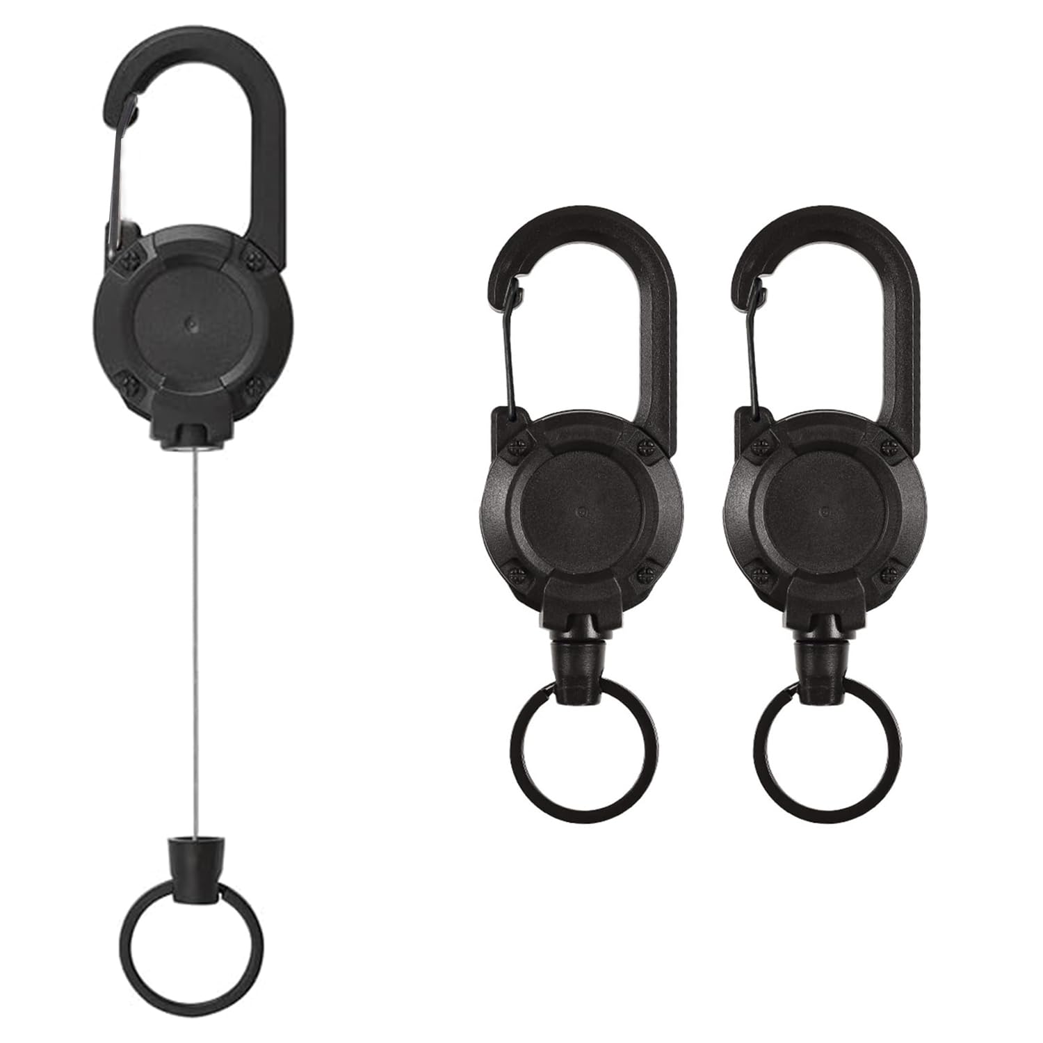 Esshogo Retractable Keychain Retractable Badge Holder Heavy Duty Carabiner Keychain for Office, Business, Exhibition(2PCS, Black)