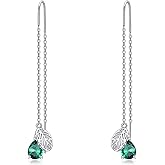 Leaf Threader Earrings Sterling Silver Leaf Chain Dangle Drop Earrings Threader Tassel Jewelry Gifts for Women