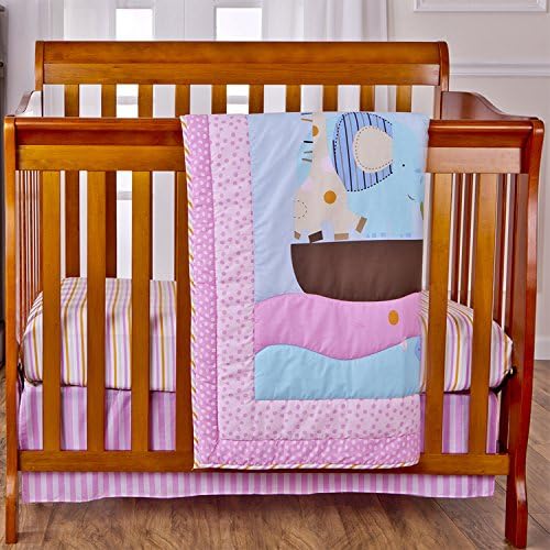 Dream On Me 3 Piece Reversible Portable Crib Bedding Set, Sea Friends
