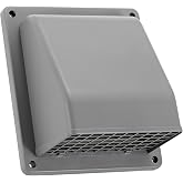 Lambro 6" Plastic Wall Exhaust or Air Intake Vent with Hinged Screen, Removable Damper, and 1.25" Collar (Gray)