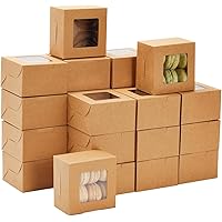 50 Pack 4x4x2 Mini Dessert Boxes with Window for Bakery - Baked Goods Packaging Containers for Cupcakes, Cookies, Pastry (Kra