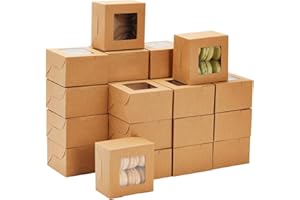 Juvale 50 Pack 4x4x2.5 Mini Dessert Boxes with Window for Bakery - Baked Goods Packaging Containers for Cupcakes, Cookies, Pastry (Kraft Paper)
