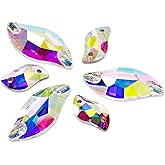 Dongzhou Crystal AB Sew On Rhinestones, Leaf Shapes Flat Back Rhinestone Sewing Beads with 2 Holes for Clothes, Dress,Crafts, Shoes, DIY Decorations