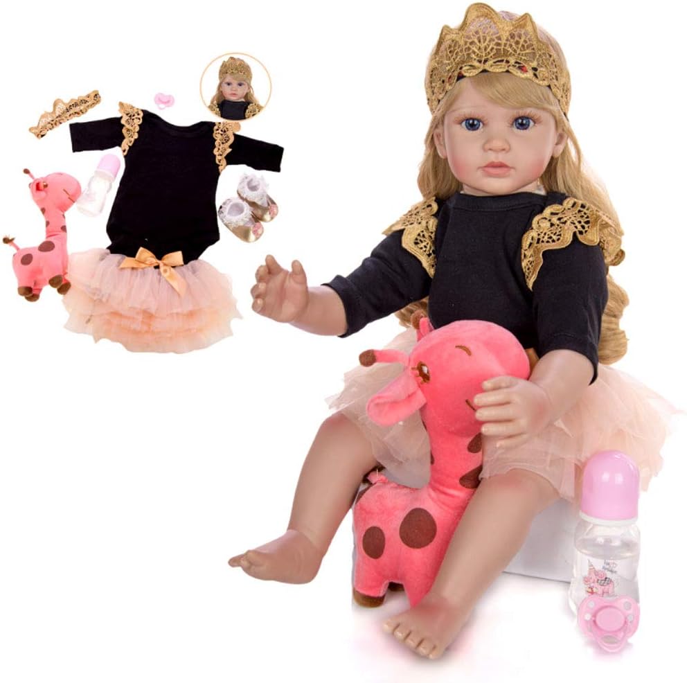 TINGSHOP Reborn Baby Dolls Girls 24 Inch Beautiful with Long Hair Real Life Baby Reborn Toddler Dolls for Christmas with Lovely Birthday Gift Set Box