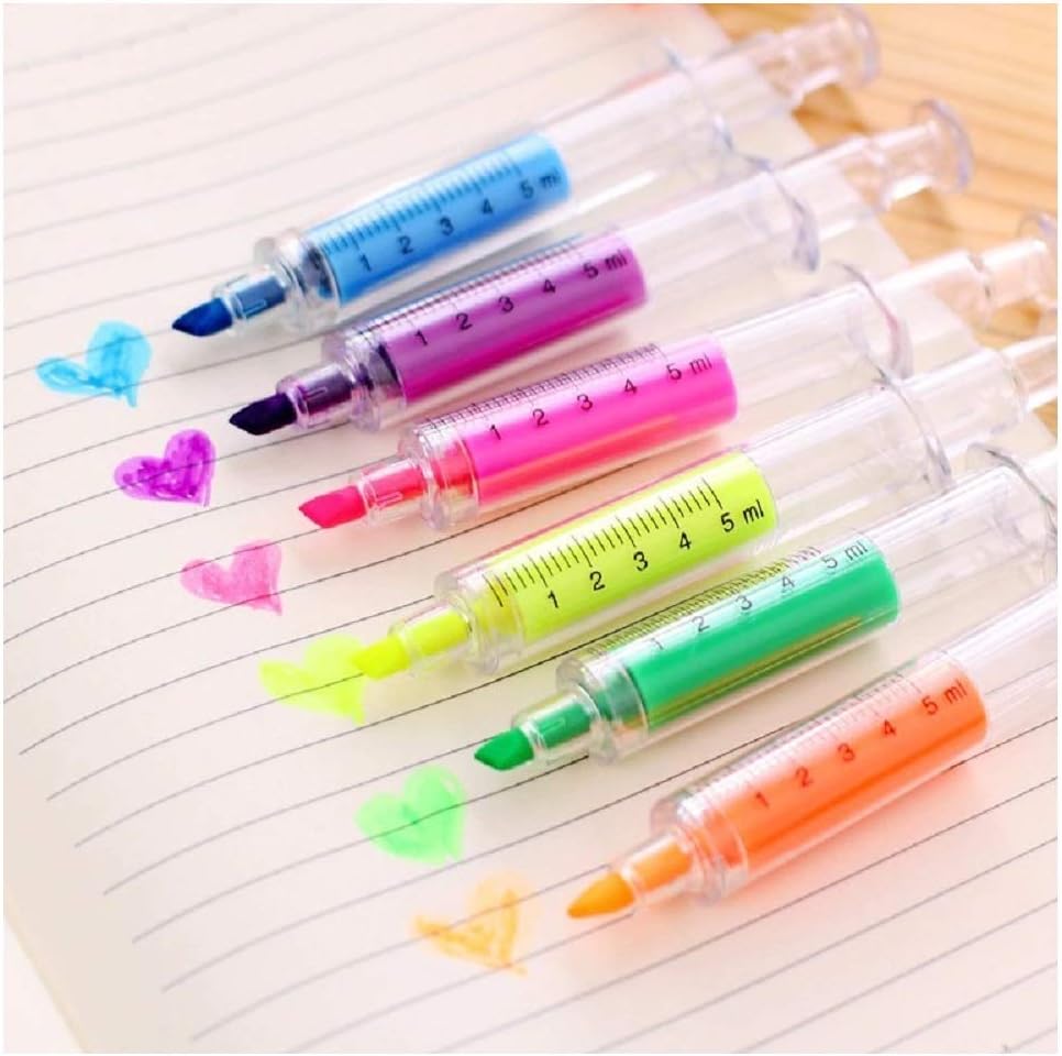 6本 ノベルティ 可愛い かわいい 蛍光 イミテーション シリンジ 水彩ペン 蛍光ペン マーカー ペン 韓国文房具 学校用品 蛍光 文房具 オフィス用品 Amazon