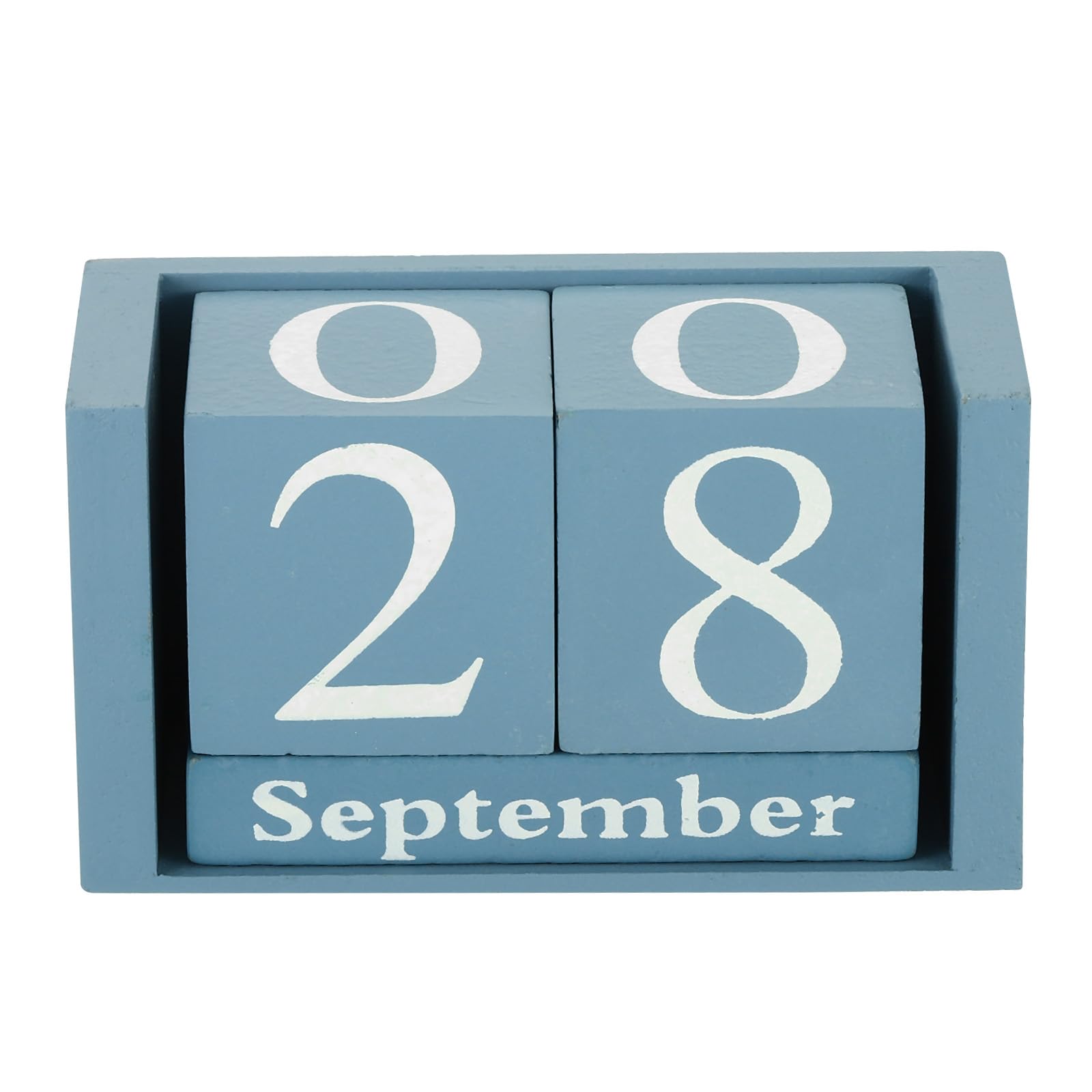 YOKIVE Wooden Block Perpetual Calendar for Desk, Wood Month Date Display Block, Great for Daily Desktop Shop Bar Desk Decor (Blue)