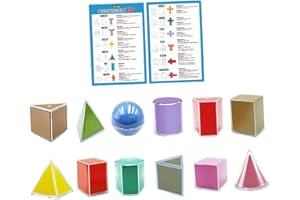 MotiveTech 12 Pieces Folding Geometric Shapes School Supplies, Math Geometry Manipulatives Learning Toys, 3D Geometric Solids