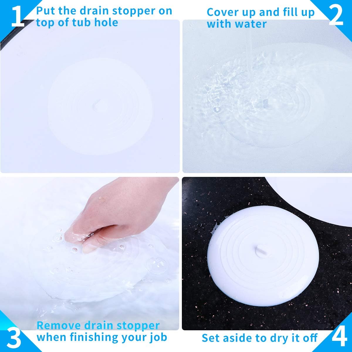 AmazerBath 2 Pack Bath Tub Stopper for Drain, 6 Inches Silicone Shower Drain Bath Plug Stopper for Kitchen, Bathroom, Laundry (White): Home & Kitchen