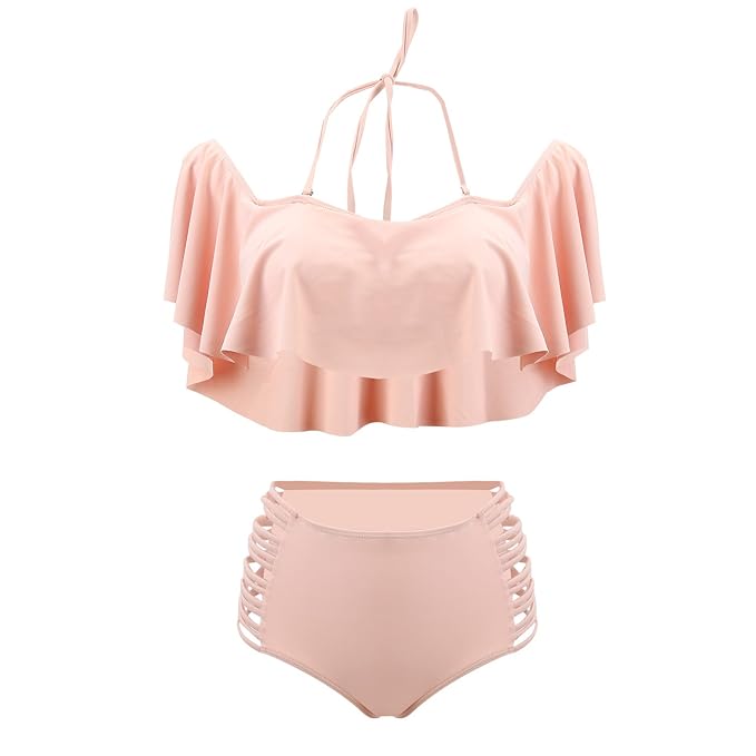 UTOVME Frauen-Schulter mit hoher Taille Flounce Bikini-Sets