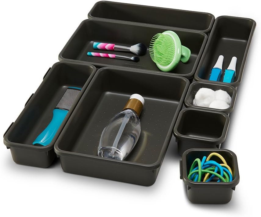 madesmart Value 8-Piece Interlocking Bin Pack - Granite | VALUE COLLECTION | Customizable Multi-Purpose Storage | Durable | Easy to Clean | BPA-Free - Flatware Organizers