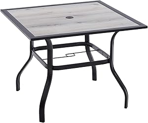 Outdoor Dining Table, Square Patio Furniture Table with Umbrella Hole
