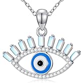 Pextrid S925 Sterling Silver Evil Eye Necklace, Moonstone Pendant Necklace for Women Vintage Evil Eye Pendant Jewelry Birthday Gifts for Women