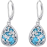 Dorunmo Sterling Silver Tree of Life/Filigree/Lotus/Heart Dangle Earrings Turquoise Abalone Shell Leverback Earrings Jewelry Gifts for Women Mom
