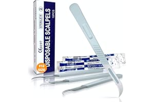 MedHelp Disposable Scalpel 12, Pack of 10 Disposable Dermaplaning Blades with Plastic Handle, High Carbon Steel Dermablade Blades. Individually Wrapped #12 Sterile - Box of 10
