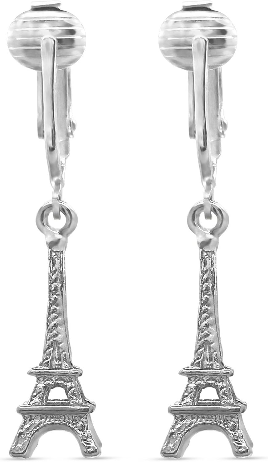 Aloha Earrings Silver Fleur De Lis French Clip On Earrings & Eiffel Tower Clip Earrings for Women - Paris Design