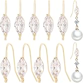 BENECREAT 12Pcs Real 18K Gold Plated Brass Horse Eye Earring Hooks, Ear Wires with Clear Cubic Zirconia and Vertical Loops for DIY Jewelry Making Craft