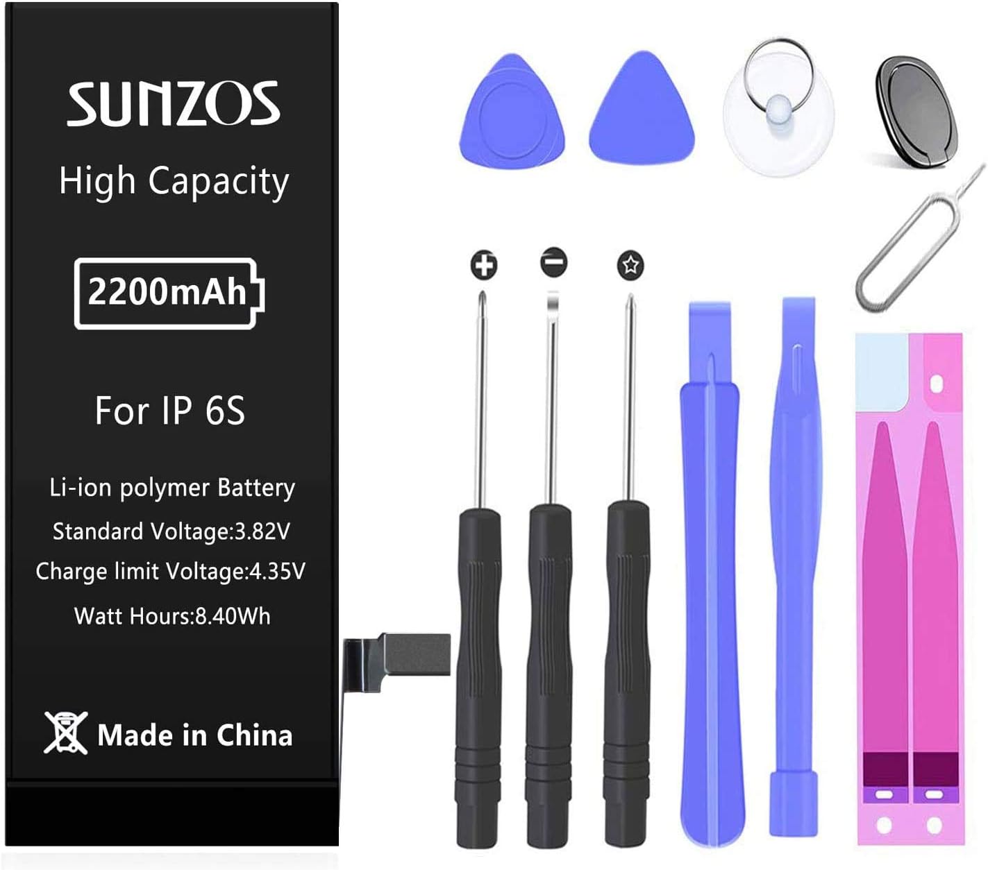 Battery for iPhone 6s, SUNZOS 3.82V 2200mAh High Capacity Replacement Battery Kit for iPhone 6s, 2020 Upgraded with Professional Tool Kit Instruction & A Phone Ring Stand: Home Audio & Theater