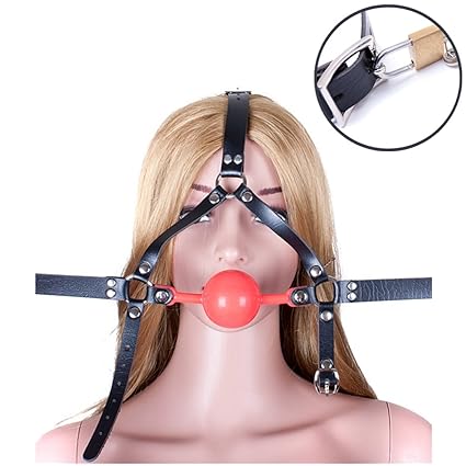 SXOVO BDSM Pferdekopf Fesselgurte Leder Mundknebel mit Messingschloss Mouth Gag Ball Bondage Restraint System Fetisch Sex Toy