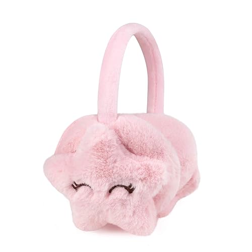 RUIXIA Boys Girls Winter Warm Earmuffs Cute Cartoon Footballs Pattern Earmuff Soft Comfy Plush Earmuff Outdoor Thermal Ear Muffs Ear Warmers Protectors (Pink- Star)