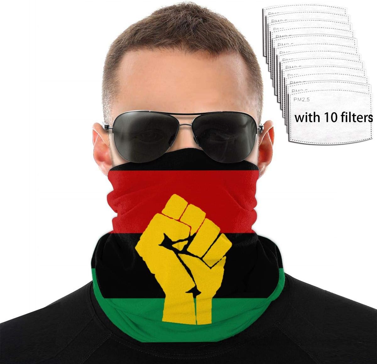 C&YNAN Black Power African Flag Neck Gaiter Filter