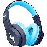seenda Kids Bluetooth Headphones, JCH-01 Kids Wireless Headphones for School, 85/94dB Volume Limited, 45H Playtime, 3 Lighting Modes, Built-in Mic Headset with Aux Cord for iPad/Tablet, Dark Blue