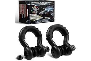 AUTMAXIN D Ring Shackles 3/4" Shackle (2 Pack) - 58,000Ibs Break Strength with 7/8" Anti-Loose Security Pin, Shackle Isolator Washer Kits for Tow Strap Winch Off-Road Vehicle Recovery, Matte Black