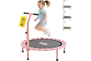SPORTSOUL 36'' Mini Trampoline for Kids 3-6, Foldable & Spring-Free, Small Toddler Trampoline Indoor Outdoor with Adjustable Handle Bar