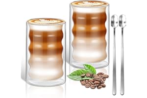 Glass Coffee Cups Mugs 12oz Set of 2 - Heat Resistant Coffee Mug for Cappuccino, Milk, Juice, Clear Drinking Mug, Double Wall