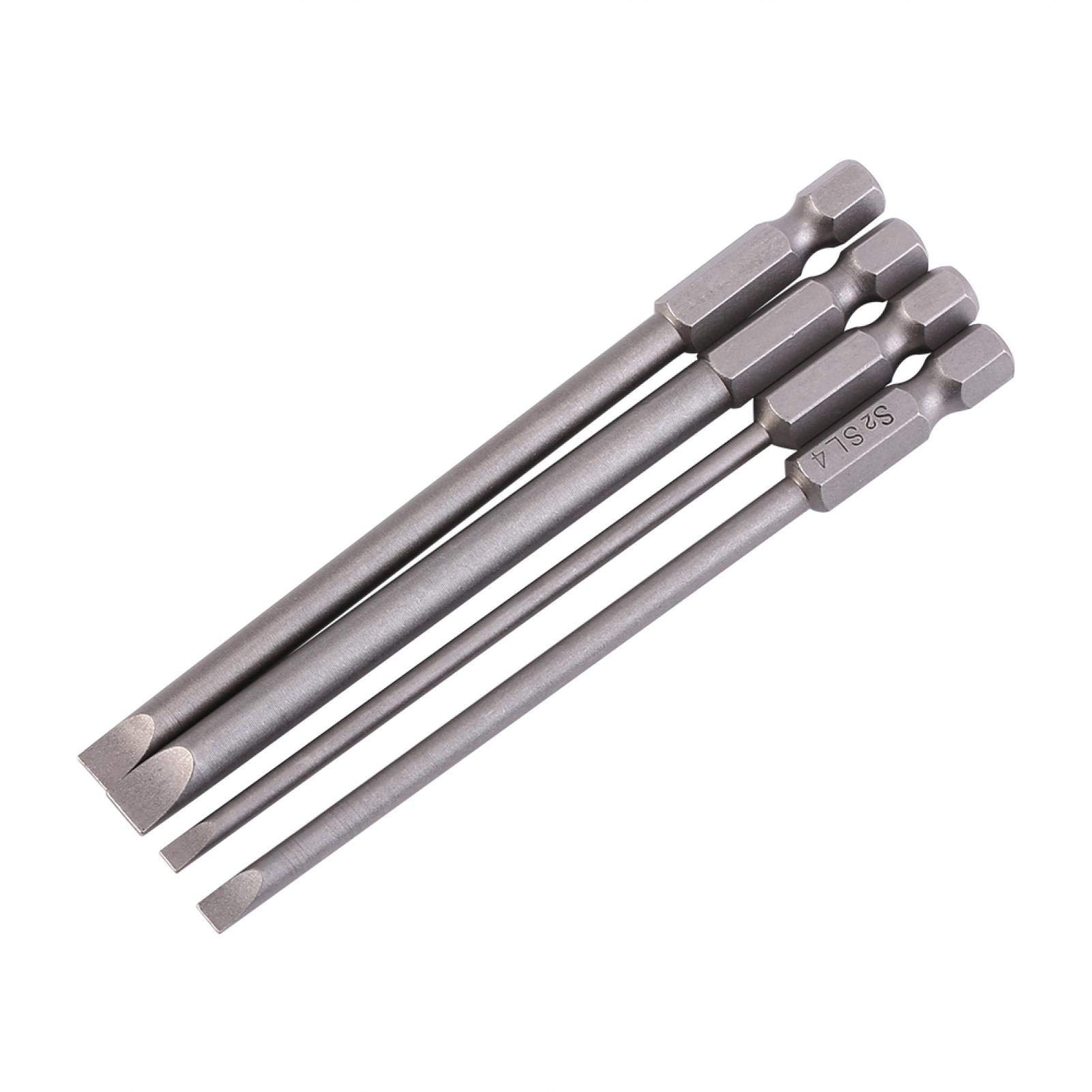 Slotted Screwdrivers Bit, Fydun Flat Head Bit One Word Batch Head 4 Pieces 100mm S2 Alloy Steel 1/4 inch hex Handle 3mm-6mm Magnetic Slotted Screwdriver