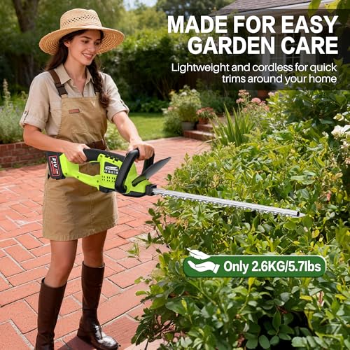 Kalamotti Cordless Hedge Trimmer, 52cm Blade Dual Action Blades Lightweight, Hedge Trimmer Cordless Hedge Cutter with 2x21V Batteries and Charger Included, Trimmer Pruning Branch for Fence, Grass Trim
