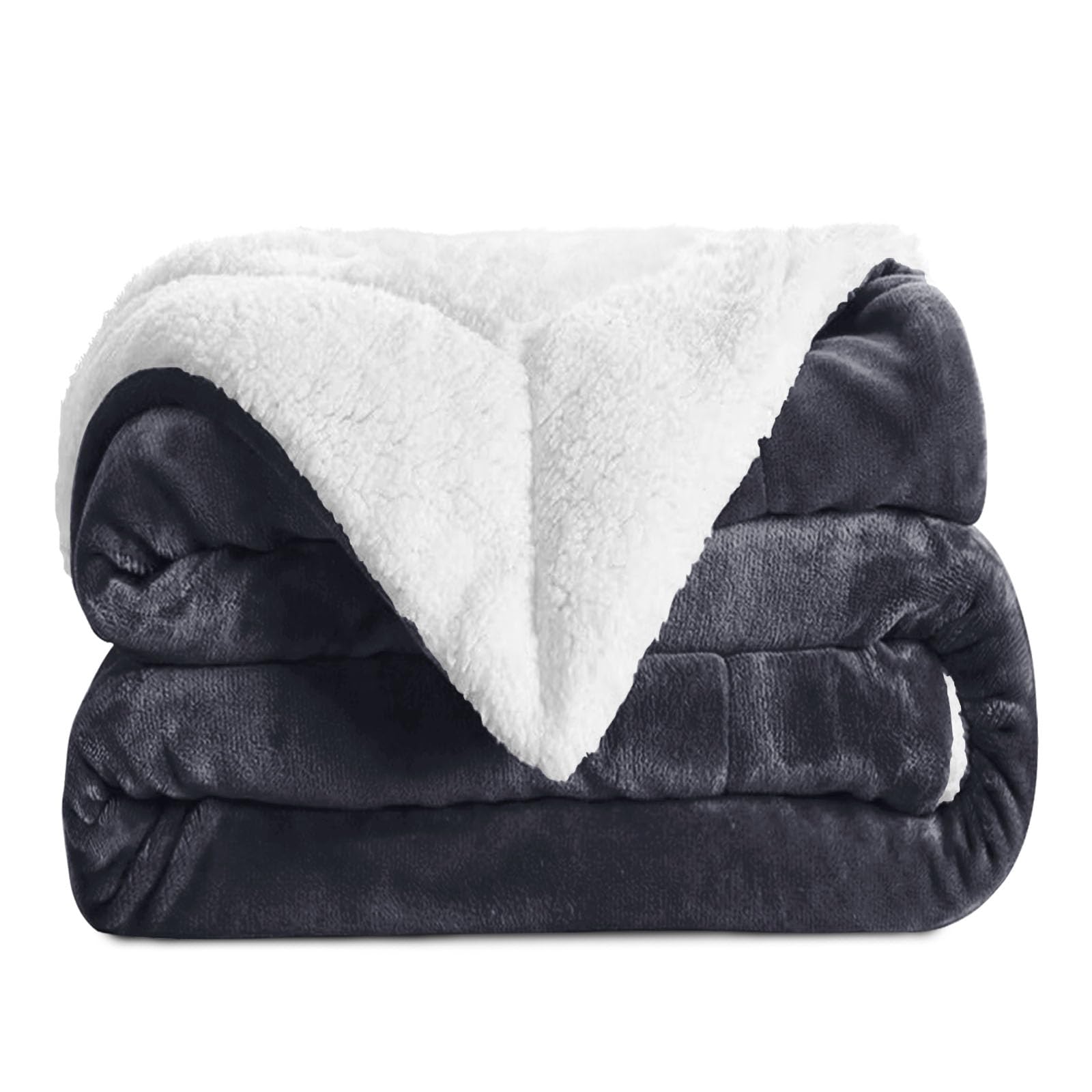 Aspire Homeware Sherpa Fleece Blanket Throws for Sofas Large - Soft Fluffy Thick Grey Throw Blanket for Bed King Size Reversible Microfiber Sofa Throw (200 x 240 cm) — image 1