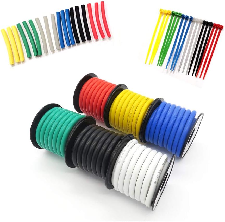Fermerry Silicone Wire 14 Gauge Electrical Wire Kit Spool 25ft each 6 Colors Flexible 14 AWG Stranded Tinned Copper Wire (6 colors 25FT each, 14AWG) - - 