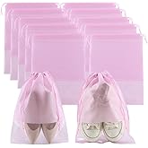 SOFPLATE 10 Pack 14.3 x 10.6 Inch Dust Proof Shoe Bag Portable Shoe Bags with Clear Window Drawstring Rectangle Pink Cloth Non Woven Hanging Pouches Sets for Travel Protecting Boots Luggage DIY Holder
