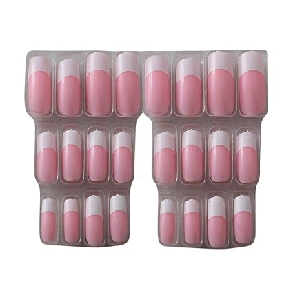Ear Lobe & Accessories Reusable False French Nails with Glue (Pink, 2072)