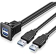 URWOOW Dual USB3.0 Square Flush Mount - 1M 3ft USB 3.0 Extension Mount, Dash Mount, Flush Mount, Panel Mount Cable, for Car, Boat, Motorcycle (3 feet)