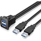 URWOOW USB 3.0 Dual Square Flush Mount Extension Panel Cable, 1M | For Car, Boat, Motorcycle, 3 feet