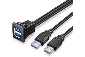 URWOOW Dual USB3.0 Square Flush Mount - 1M 3ft USB 3.0 Extension Mount, Dash Mount, Flush Mount, Panel Mount Cable, for Car, Boat, Motorcycle (3 feet)