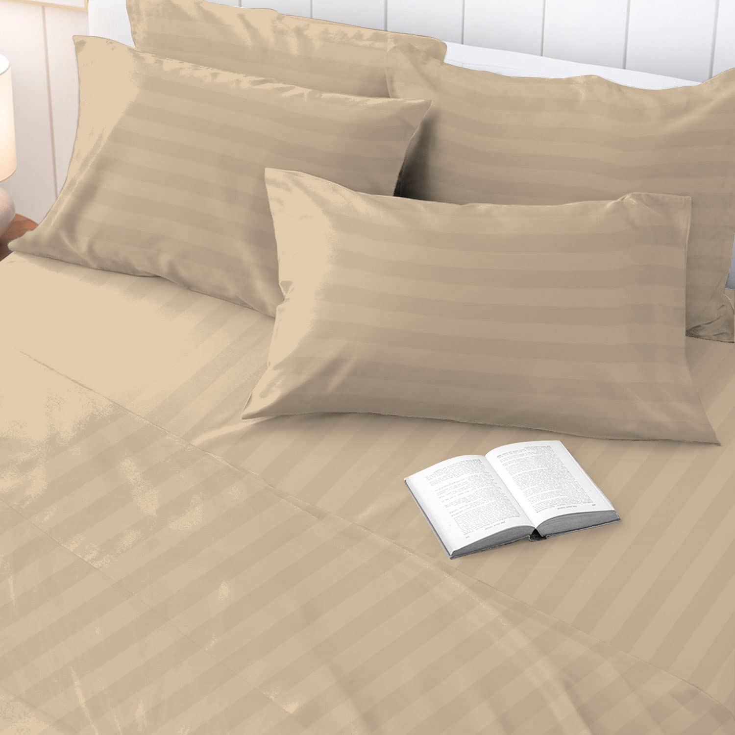 100% Cotton Satin Stripe Taupe Housewife Pillowcases 2 Pack, 300 Thread Count Damask Bedding Long Staple Combed Cotton Sateen Pillow Case 48x74 (Taupe Pillow Cases 2 Pack) - Pizuna — image 1