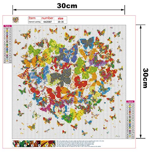 PICKYANDCO Butterfly and Love DIY 5D Diamond Painting by Number Kits Crystal Rhinestone 12x12inch, Full Drill 5D Diamond Painting Kits for Adults with Diamond Painting Tools Home Wall Art