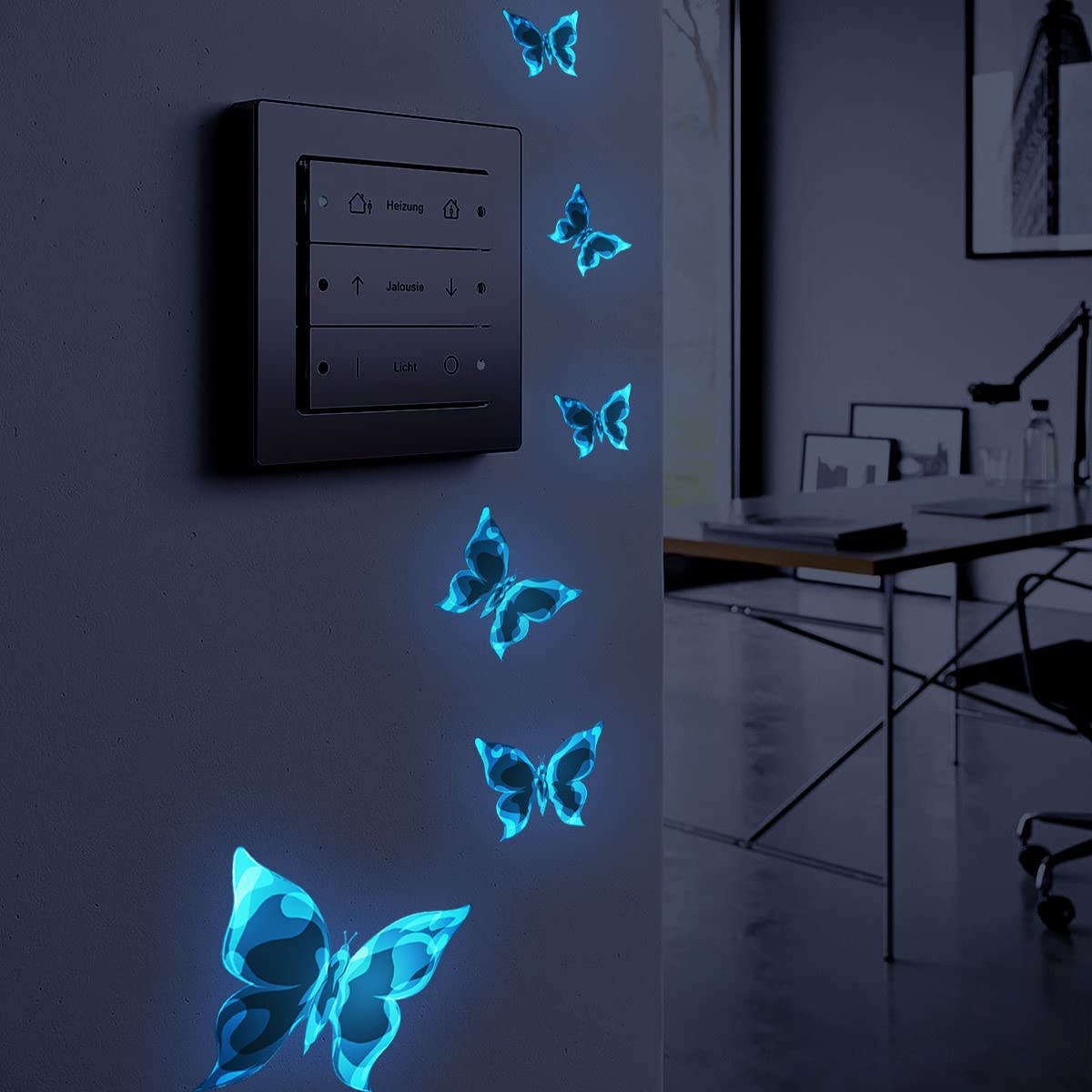 HGDESIGN® Wall Tattoo Luminous Wall Sticker Blue Butterfly Living Room Bedroom Wall Decoration (Version A)