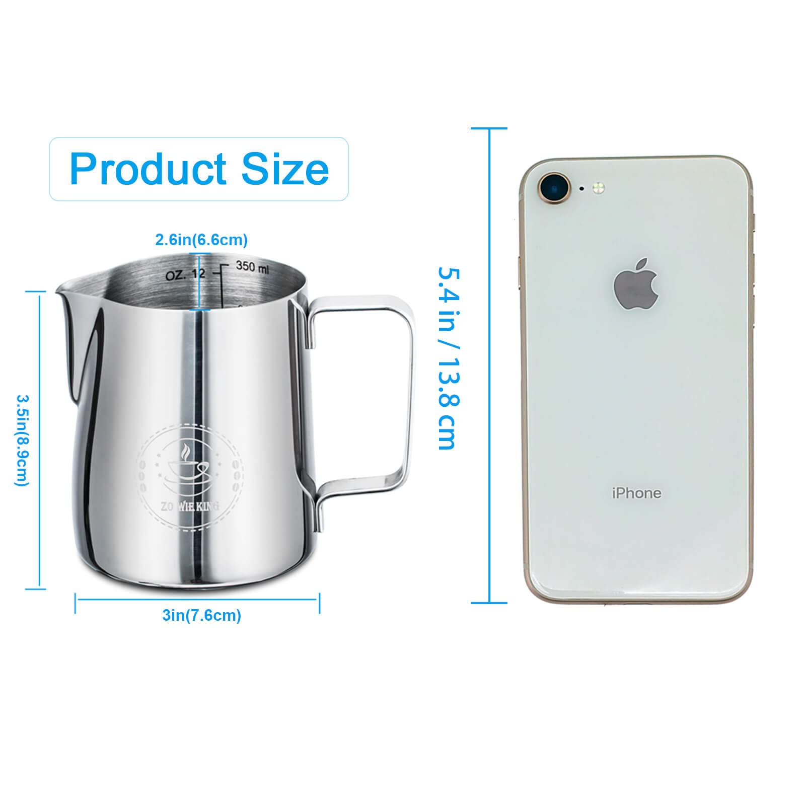 Milk Frothing Pitcher 12oz, Espresso Steaming Pitchers 350ml, Frother cup, Coffee Cappuccino Latte Art,304 Stainless Steel Jug with Decorating Art Pen