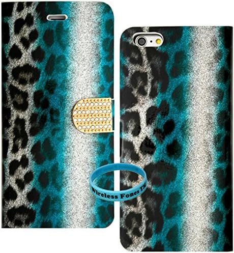 iPhone 6s Case, iphone 6s Wallet, Wireless Fones TM Unique wallet Blue leopard Glitter Bling Design Print Case Cover with PU Leather and Card Slots/Wristlet for iPhone 6s